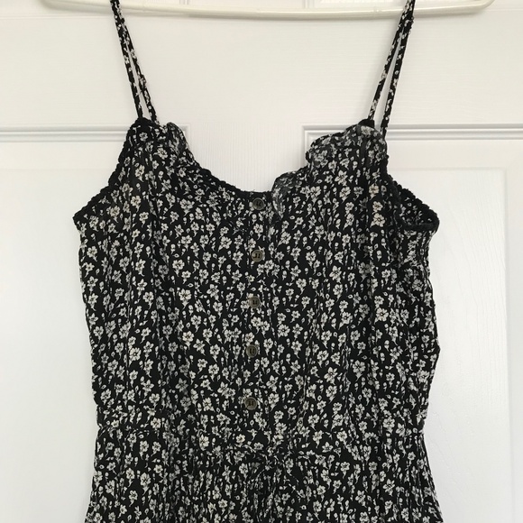 FOREVER 21 Floral Mini Dress M Fit Black Off White Waist Tie Buttons - Picture 3 of 16